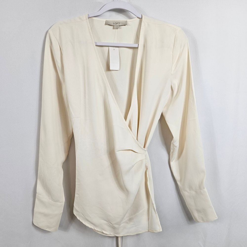 NWT LOFT Wrap Blouse In Cream - Size S
